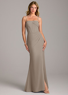 Azazie Chantel Robes de demoiselle d'honneur Robe Fourreau Convertible en Mousseline de soie Sans bretelle Taupe image4
