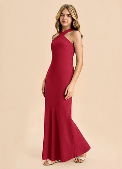 Azazie Doretta Junior Robe Fourreau en Mousseline de soie Plissée Écarlate image4