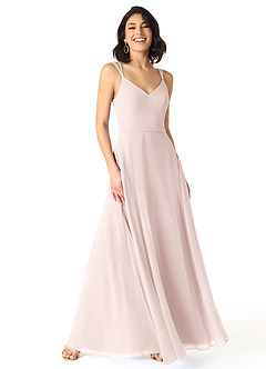 Azazie Janine Vestidos de damas de honor Vestido de Rosa Rubor de Gasa de Corte en A con Cuello en V image1