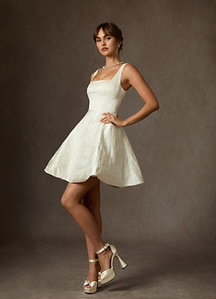 Azazie Regina Wedding Dresses Antique White A-Line with Pockets Floral Jacquard Dress image5