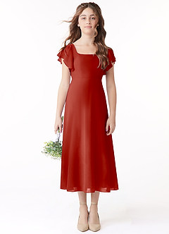 Azazie Bondi Junior Linia A Marszczony Szyfon Długość herbaty Młodsza druhna Sukienka image2