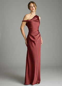 Azazie Emerson Bridesmaid Dresses Terracotta Mermaid Off the Shoulder Stretch Satin Dress image5
