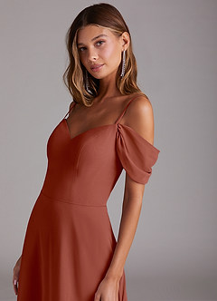 Azazie Marley Bridesmaid Dresses Auburn A-Line Off the Shoulder Chiffon Convertible Dress image8