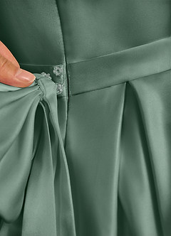 Azazie Pearl Flower Girl Dresses Eucalyptus Ball-Gown Pleated Matte Satin Dress image9