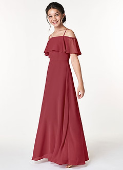 Azazie Maggie Junior Pomegranate A-Line Off the Shoulder Chiffon Dress image5