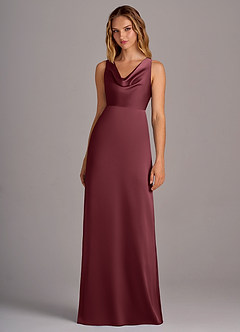 Azazie Wrenlee Vestidos de damas de honor Vestido de Merlot de Satén Elástico de Corte en A image4