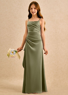 Azazie Cannoli Girls Formal Flower Girl Dresses Pistachio A-Line Pleated Stretch Satin Dress image4