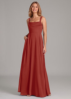 Azazie Shaude Bridesmaid Dresses Terracotta A-Line Pleated Chiffon Dress image3