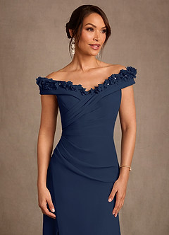 Azazie Jettie Mother of the Bride Dresses Dark Navy Sheath Pleated Chiffon Dress image5
