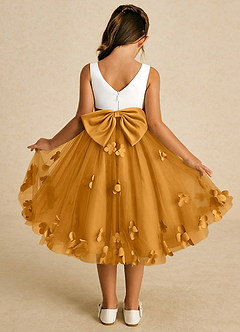 Azazie Sprout Flower Girl Dresses Butterscotch A-Line Bow Tulle Dress image1