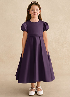 Azazie Princess vestidos de niña de las flores Vestido de Ciruela de Satin Mate de Corte En A con Plisado image5