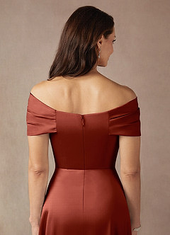 Azazie Amelia Mother of the Bride Dresses Terracotta A-Line Off the Shoulder Stretch Satin Dress image8