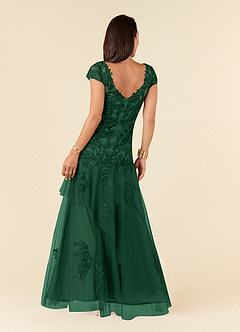 Azazie Romy vestidos de madre de la novia Vestido de Verde Oscuro de Tul de Sirena con Cuello en V Lentejuelas image3