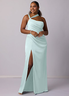 Barbie ♥ Azazie Robes de demoiselle d'honneur Robe Sirène en Satin extensible Ue épaule Verre De Mer image8