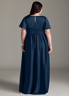 Azazie Verna Maternity Bridesmaid Dresses A-Line Ruched Stretch Satin Floor-Length Dress image11