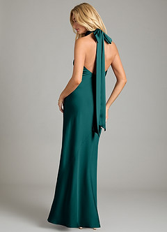 Azazie Velli Bridesmaid Dresses Peacock Mermaid High Neck Stretch Satin Dress image5