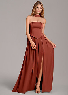 Azazie Cadence Suknie dla druhen Linia A Gorset Satyna elastyczna Do ziemi Sukienka image3