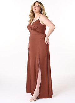 Azazie Dalilah Bridesmaid Dresses Auburn A-Line V-Neck Pleated Stretch Satin Dress image8