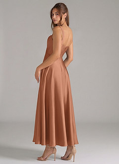 Azazie Shaude Bridesmaid Dresses Bronzer A-Line Pleated Stretch Satin Dress image7