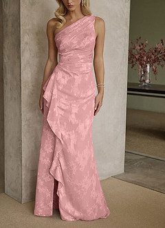 Azazie Galinda Final Sale Dusty Rose Sheath One Shoulder Floral Jacquard Dress image2