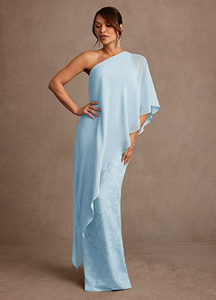 Azazie Wilma Mother of the Bride Dresses Sky Blue Sheath One Shoulder Floral Burnout Dress image3