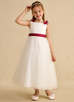 Azazie Lilli Flower Girl Klänningar Klänning A-Line i Tyll Rosett image5