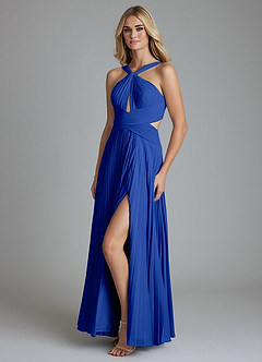 Azazie Hosanna Bridesmaid Dresses Royal Blue A-Line Pleated Chiffon Dress image5