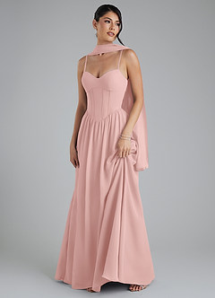 Azazie Alisha Robes de demoiselle d'honneur Robe Trapèze en Mousseline de soie Corset Rose Poudré image5