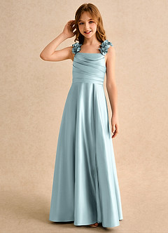 Azazie Rosita Girls Formal Sukienki dla dziewczynek sypiących kwiaty Linia A Pofałdowany Matowy satynowy Długość podłogi Sukienka image6