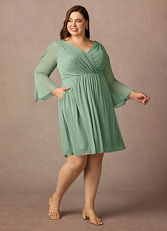 Azazie Teraso Final Sale Dusty Blue A-Line Pleated Mesh Dress image12