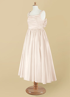Azazie Cutie Pie Flower Girl Dresses White Alabaster A-Line Pleated Matte Satin Dress image9