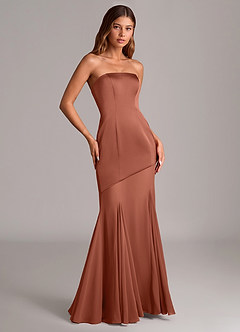 Azazie Uma Vestidos de madrinha de casamento Vestido Castanho Aloirado de Chiffon de sereia com Sem alças image3