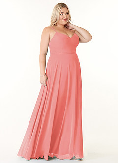 Azazie Janine Bridesmaid Dresses Coral A-Line V-Neck Chiffon Dress image8