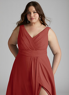 Azazie Karina Brautjungfernkleider A-Linie Plissee Chiffon Kleid Terrakotta image11