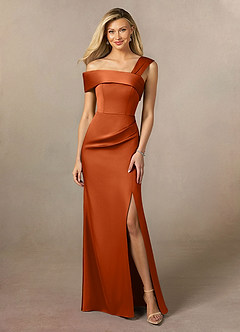 Azazie Laramie Mother of the Bride Dresses Burnt Orange Mermaid Pleated Stretch Satin Dress image1