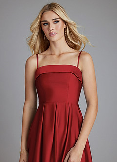 Azazie Lucienne Vestidos de damas de honor Vestido de Granada de Satén Elástico de Corte en A Convertible con Sin tirantes image5