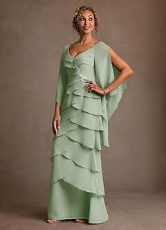 Azazie Arabinda Mother of the Bride Dresses Dusty Sage Sheath Ruched Chiffon Dress image3