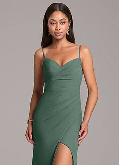 Azazie Yola Bridesmaid Dresses Sea Moss Sheath Pleated Chiffon Convertible Dress image2