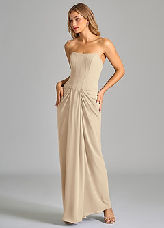 Azazie Anaïs Brautjungfernkleider Etui Schulterfrei Chiffon Kleid Champagner image5