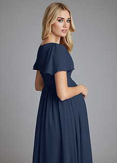 Azazie Verna Maternity Bridesmaid Dresses A-Line V-Neck Ruched Chiffon Floor-Length Dress image7