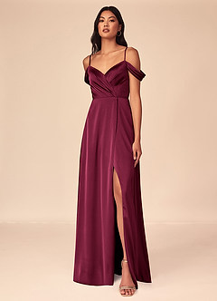 Azazie Ocean At-home Try On Dresses Rosette A-Line V-Neck Pleated Stretch Satin Dress image1
