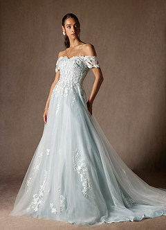 Azazie Rowe Trouwjurken Jurk van Tule met Baljurk Off the Shoulder Bewolkt Blauw image5