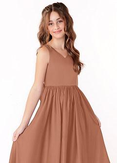 Azazie Hathaway Junior Bronzer A-Line Bow Matte Satin Dress image5