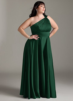 Azazie Charlize Brudtärnklänningar Klänning av A-linje i Stretch Satin One-shoulder Mörkgrön image12