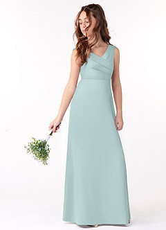 Azazie Sadia Junior Mist A-Line Pleated Stretch Satin Dress image1