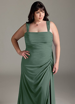 Azazie Jesaphine Bridesmaid Dresses Eucalyptus Sheath Bow Chiffon Dress image13