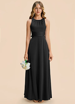 Azazie Christina Junior Vestido Negro de Satén Elástico de Corte en A con Drapeado image1