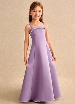 Azazie Izel Girls Formal Flower Girl Dresses Ivory Wisteria A-Line Pleated Matte Satin Dress image3