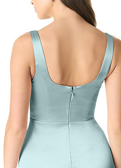 Azazie Joyce Bridesmaid Dresses Mist A-Line Side Slit Metallic Satin Dress image5