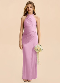 Azazie Jemma Junior Candy Pink Sheath Ruched Stretch Satin Dress image1